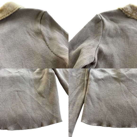 Jaclyn Smith Womens Sz XL Tan Faux Fur Collar Suede Front Knit Penny Lane Jacket - Picture 11 of 16